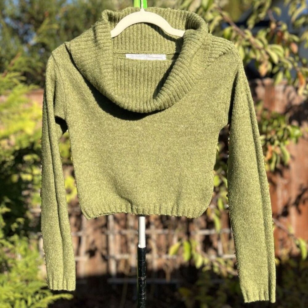 Silence + Noise Claudia Off Shoulder Cropped Sweater Green XS Anthropologie